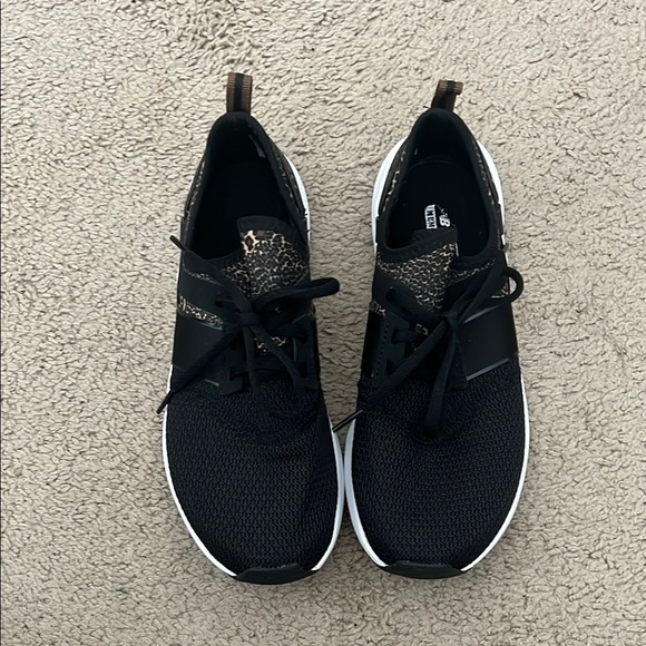 Women's New Balance Black and Leopard Print Athletic Shoes - Picture 3 of 6